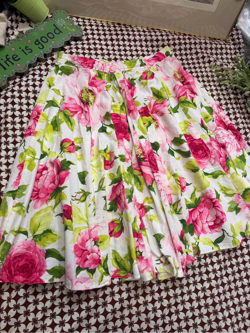 Floral Midi Skirt - Pink & Green